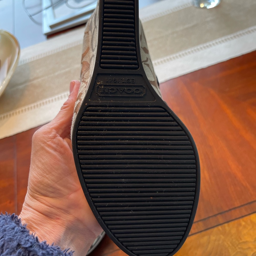 Coach Brown Signature Canvas Wedge Sandals - Picture 9 of 12